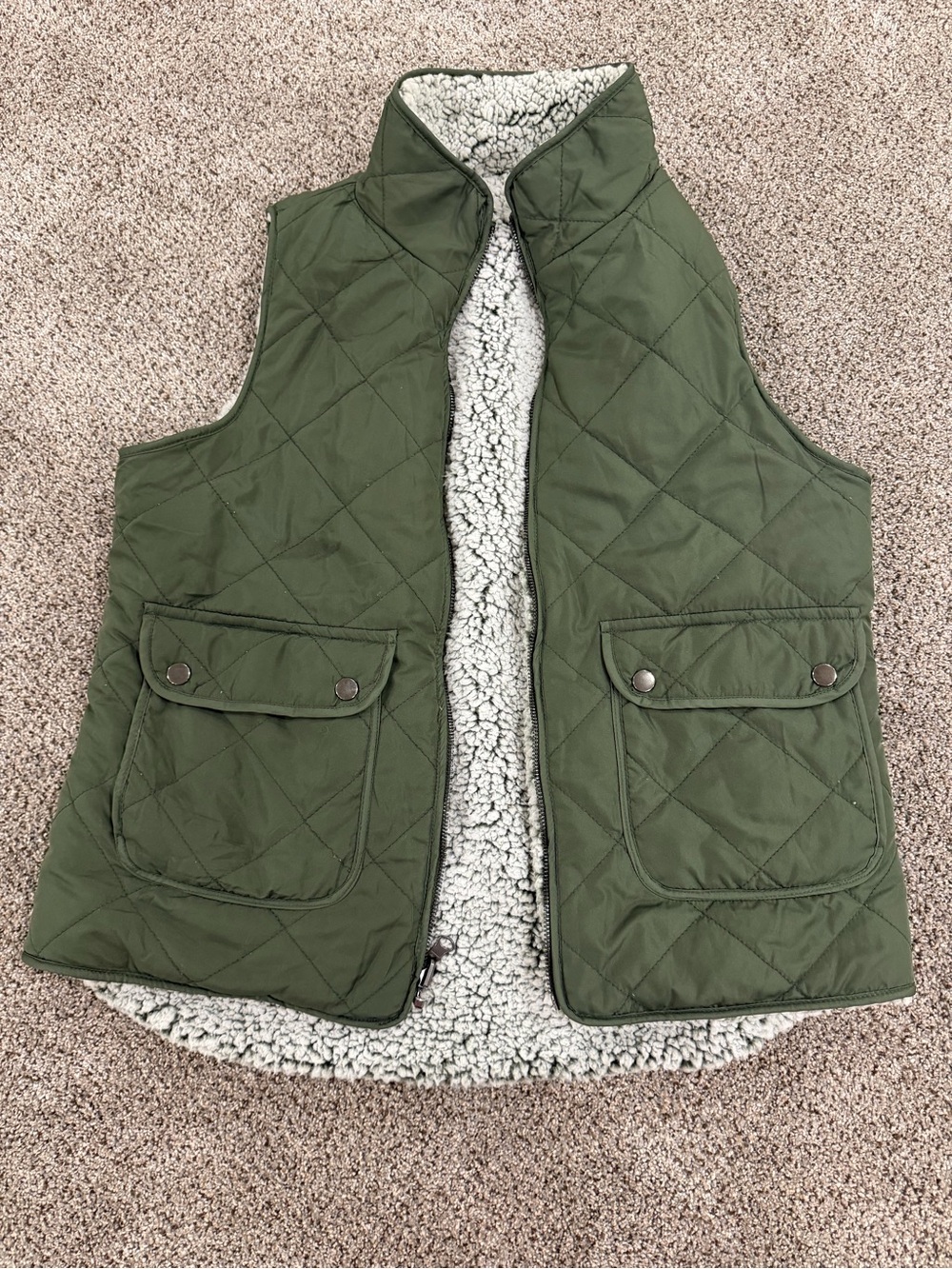 Kids Quilted Sherpa-Lined Vest - Olive Green